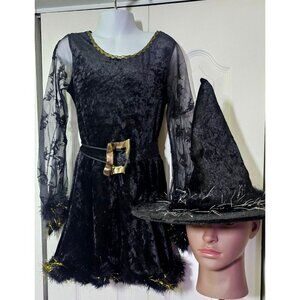 Girls Witch Costume Velvet Dress Hat Faux Fur Halloween California Costumes SM